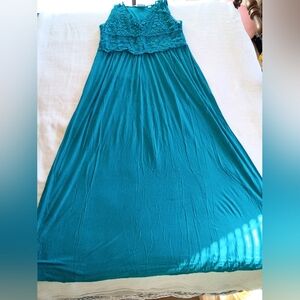 New York & Company Teal Lace Maxi Dress
